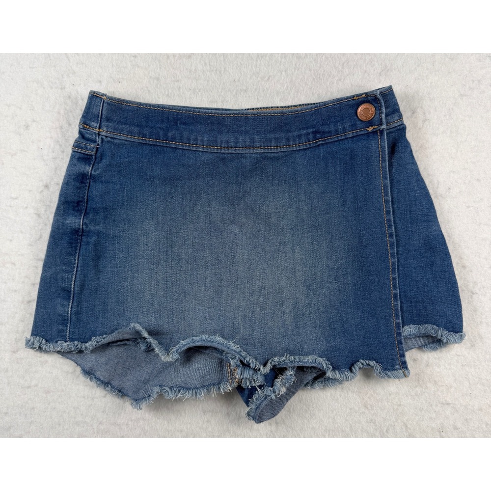 Abercrombie Kids Girls 9/10 Blue Denim Wrap Skort Raw Hem Mini Skirt
